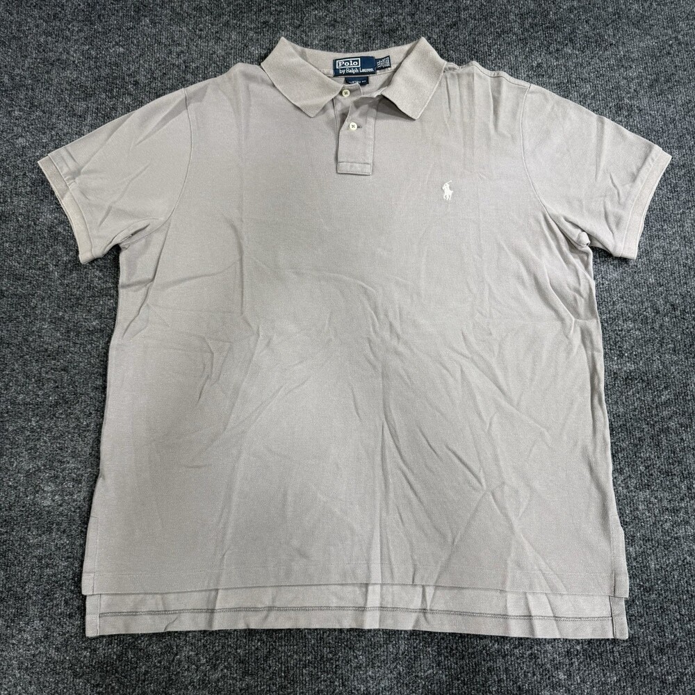 Polo Ralph Lauren Mens XXL Gray Custom Fit Polo Shirt White Pony Short Sleeve